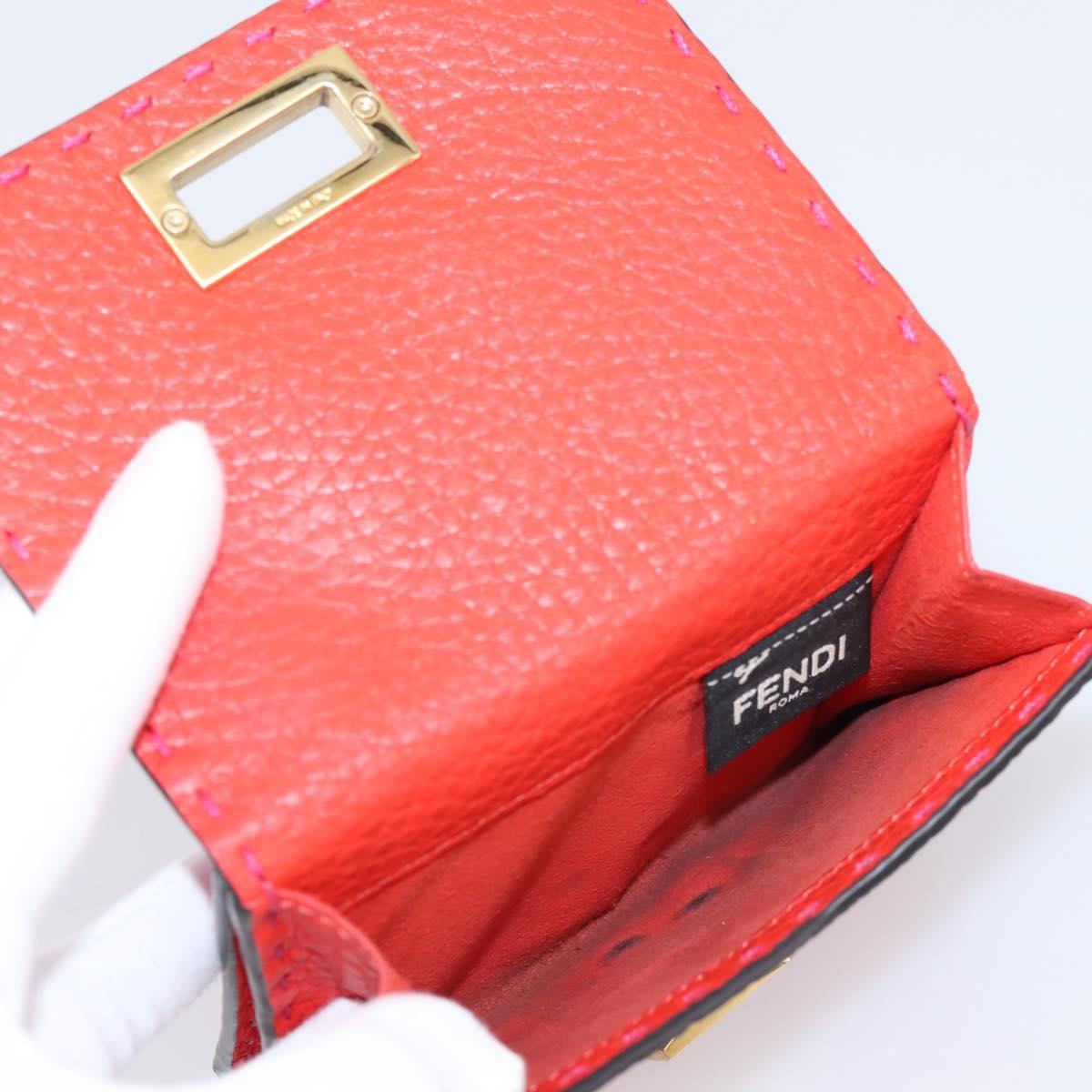 FENDI Selleria Peek A Boo Compact Wallet Leather Pink Gold Auth 201572A