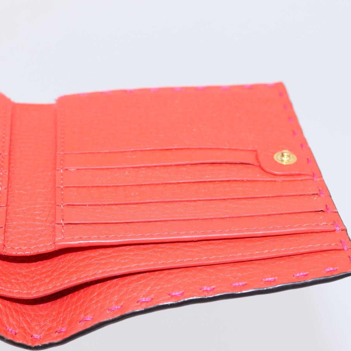 FENDI Selleria Peek A Boo Compact Wallet Leather Pink Gold Auth 201572A