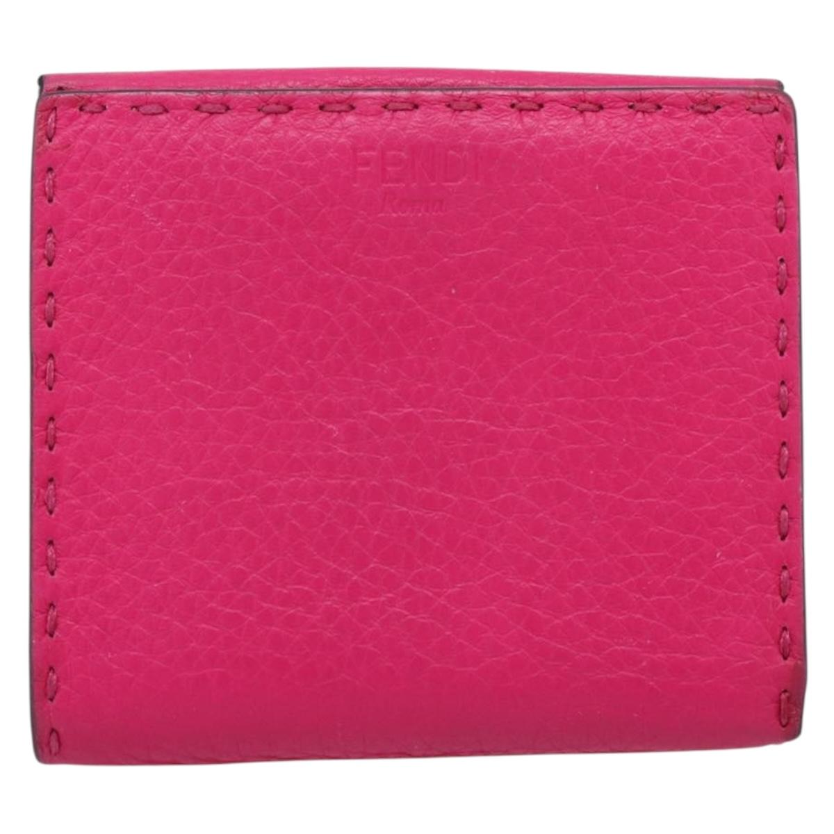 FENDI Selleria Peek A Boo Compact Wallet Leather Pink Gold Auth 201572A