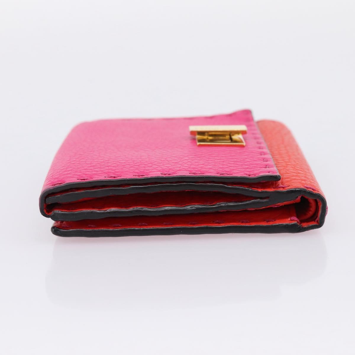 FENDI Selleria Peek A Boo Compact Wallet Leather Pink Gold Auth 201572A