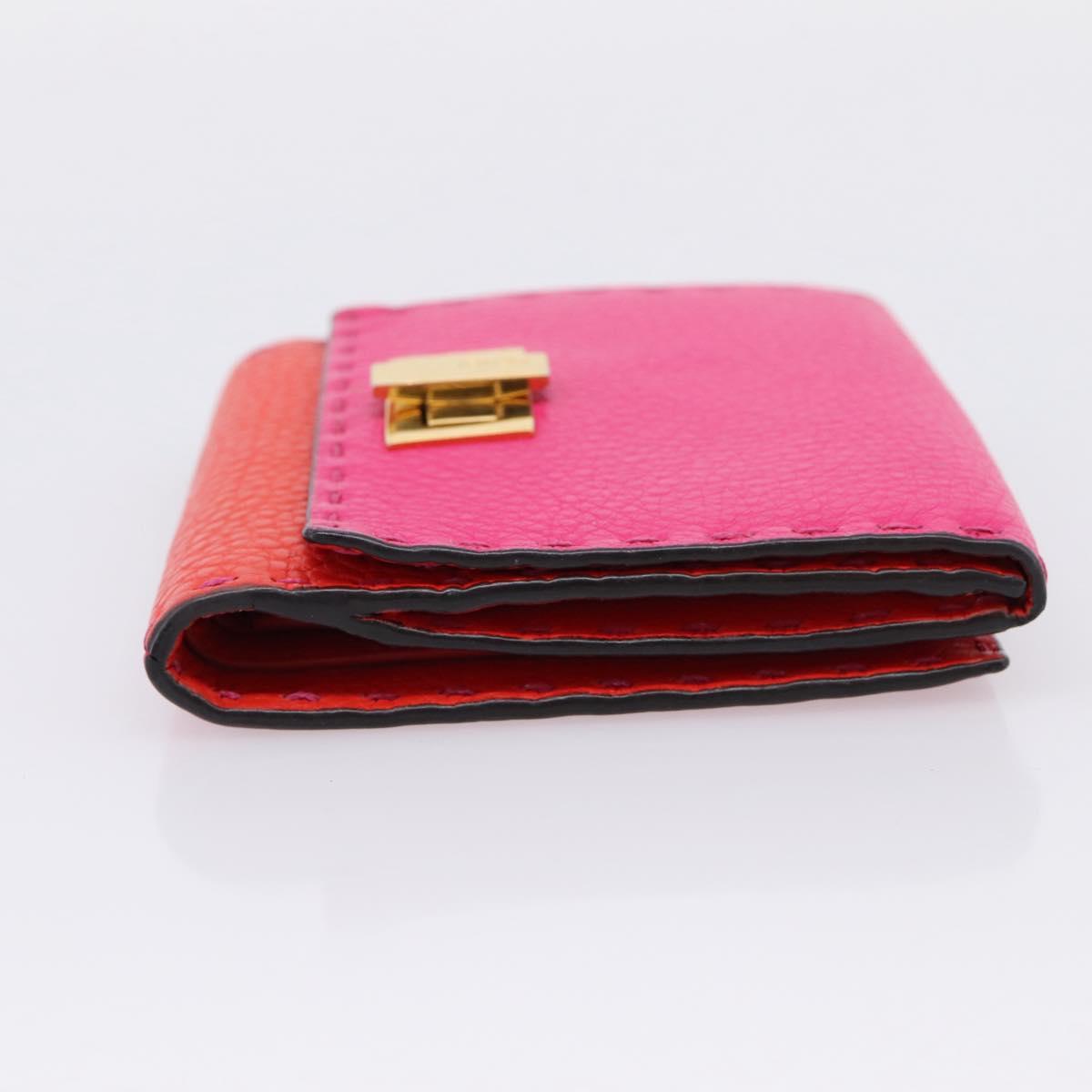 FENDI Selleria Peek A Boo Compact Wallet Leather Pink Gold Auth 201572A