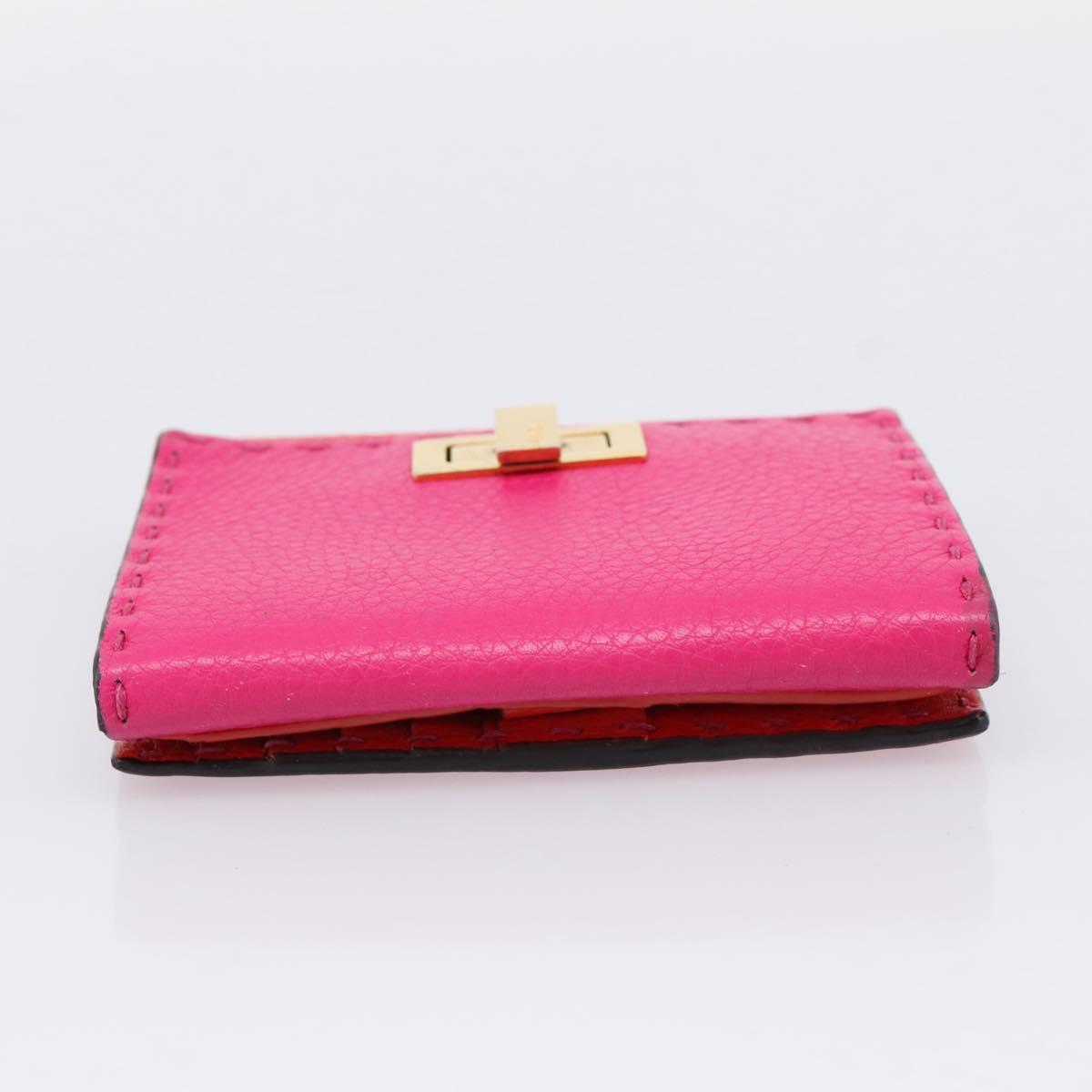 FENDI Selleria Peek A Boo Compact Wallet Leather Pink Gold Auth 201572A