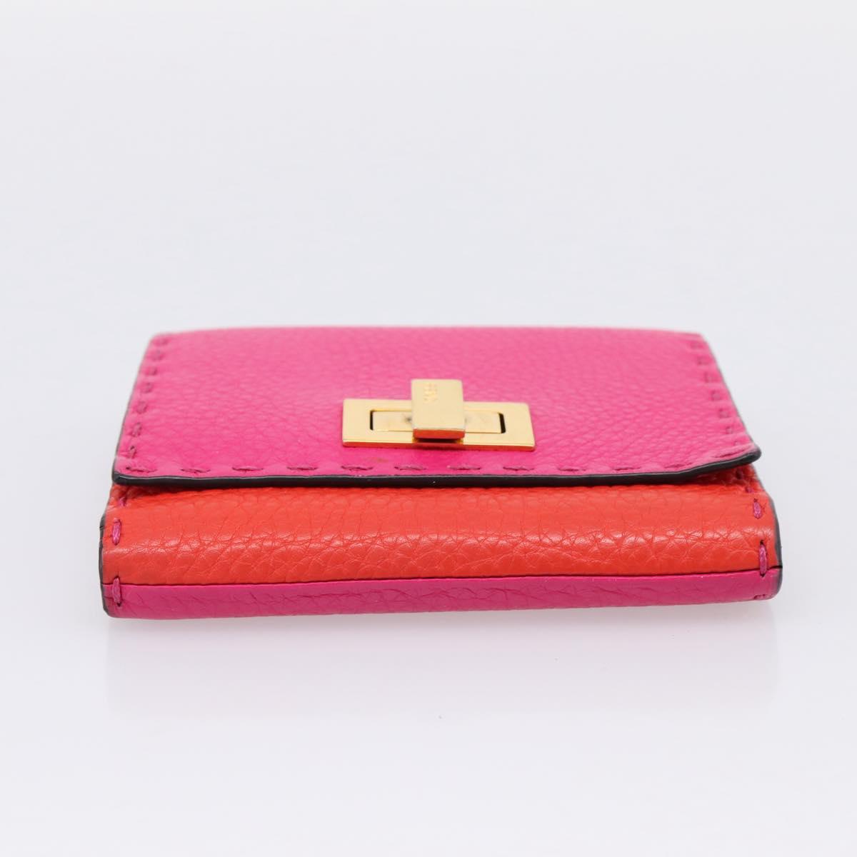 FENDI Selleria Peek A Boo Compact Wallet Leather Pink Gold Auth 201572A