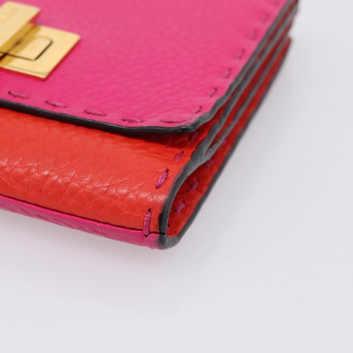 FENDI Selleria Peek A Boo Compact Wallet Leather Pink Gold Auth 201572A
