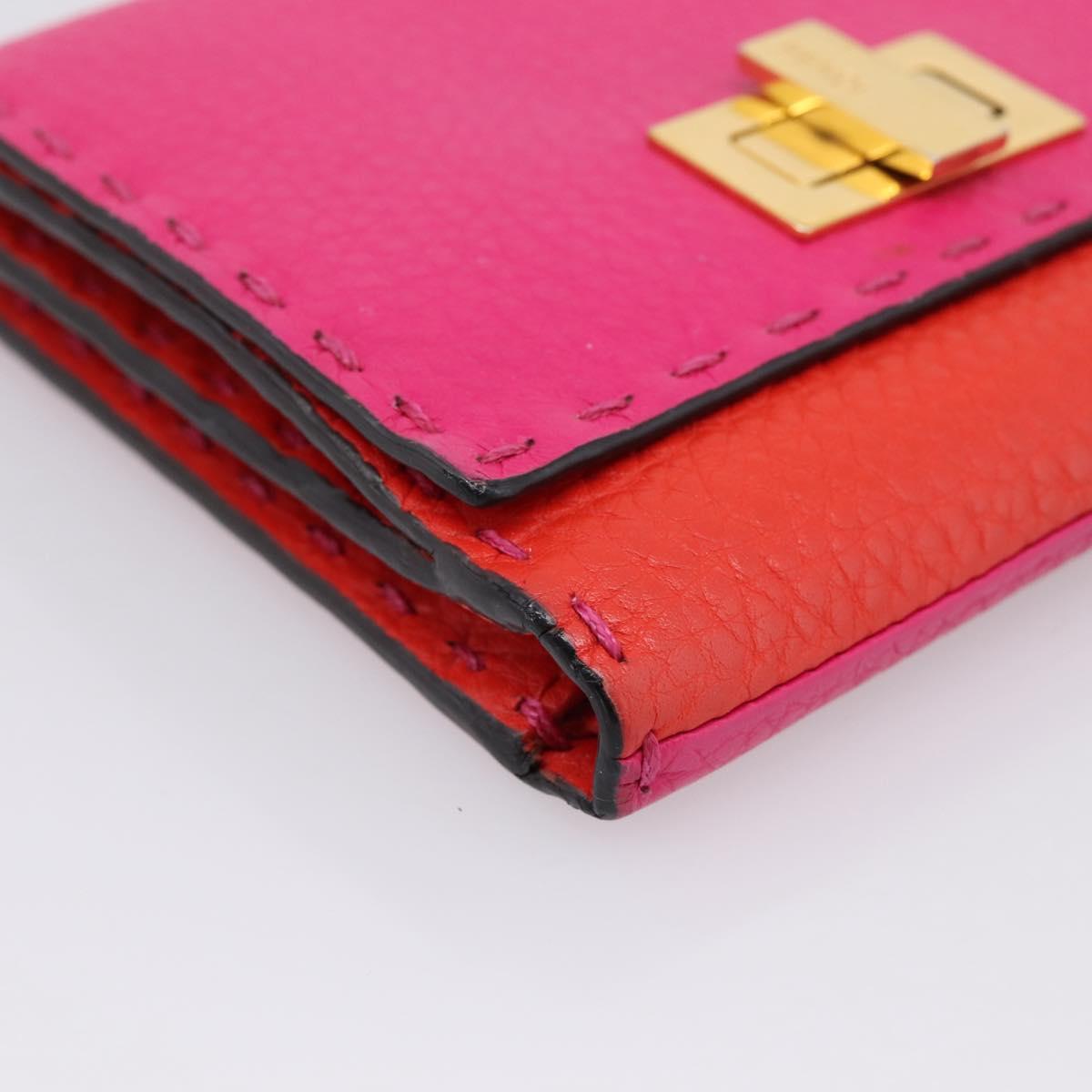 FENDI Selleria Peek A Boo Compact Wallet Leather Pink Gold Auth 201572A