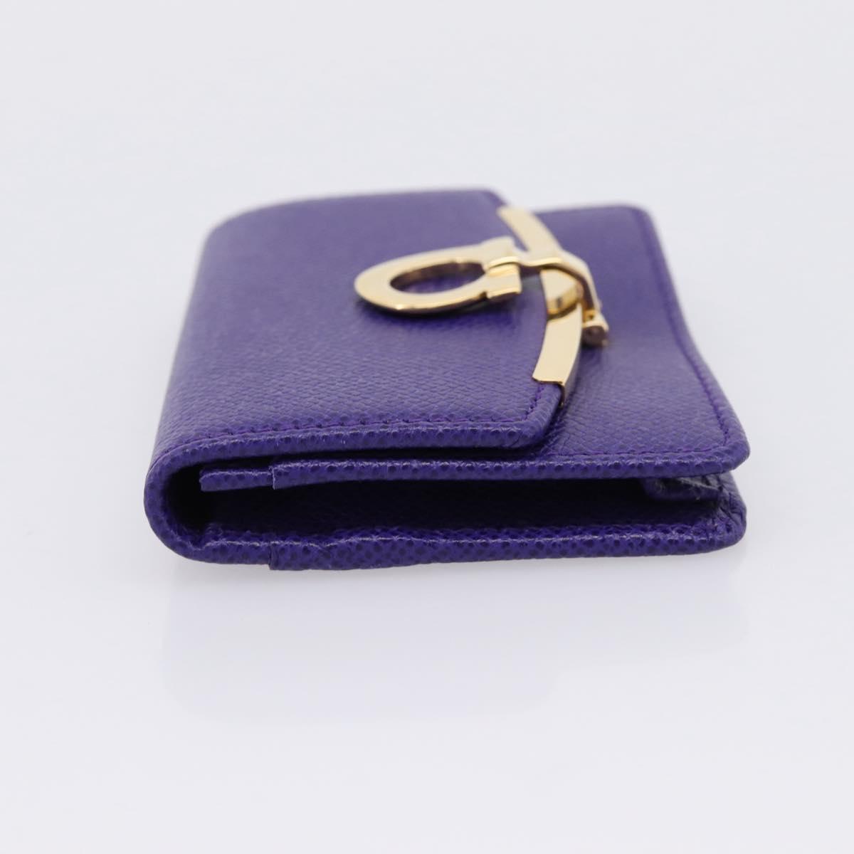 Salvatore Ferragamo Gancini Card Case Leather Purple Gold Auth 201586V
