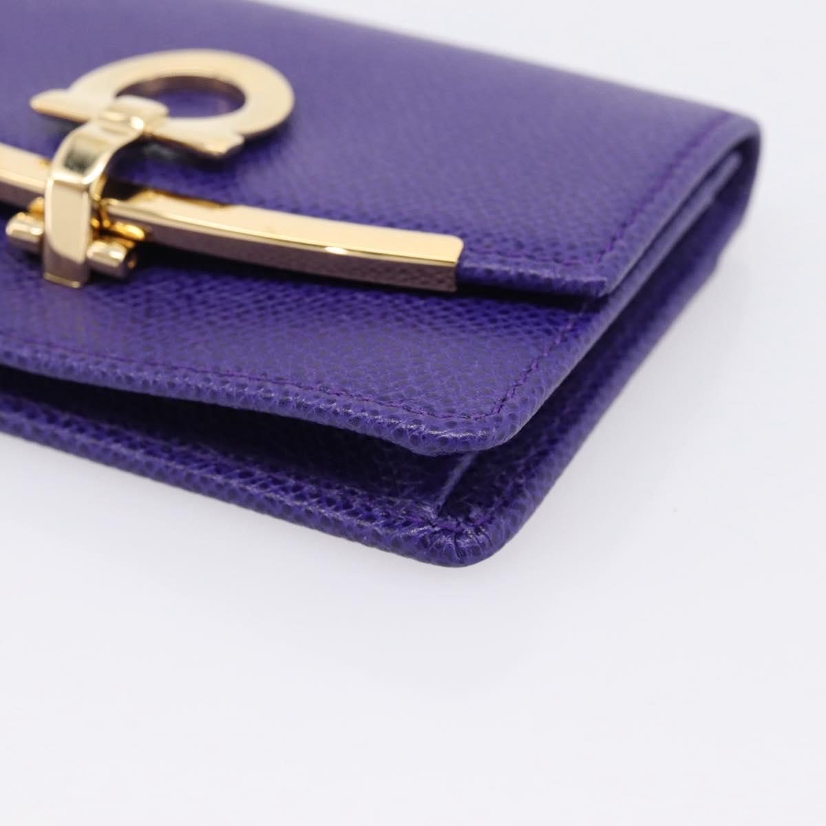 Salvatore Ferragamo Gancini Card Case Leather Purple Gold Auth 201586V