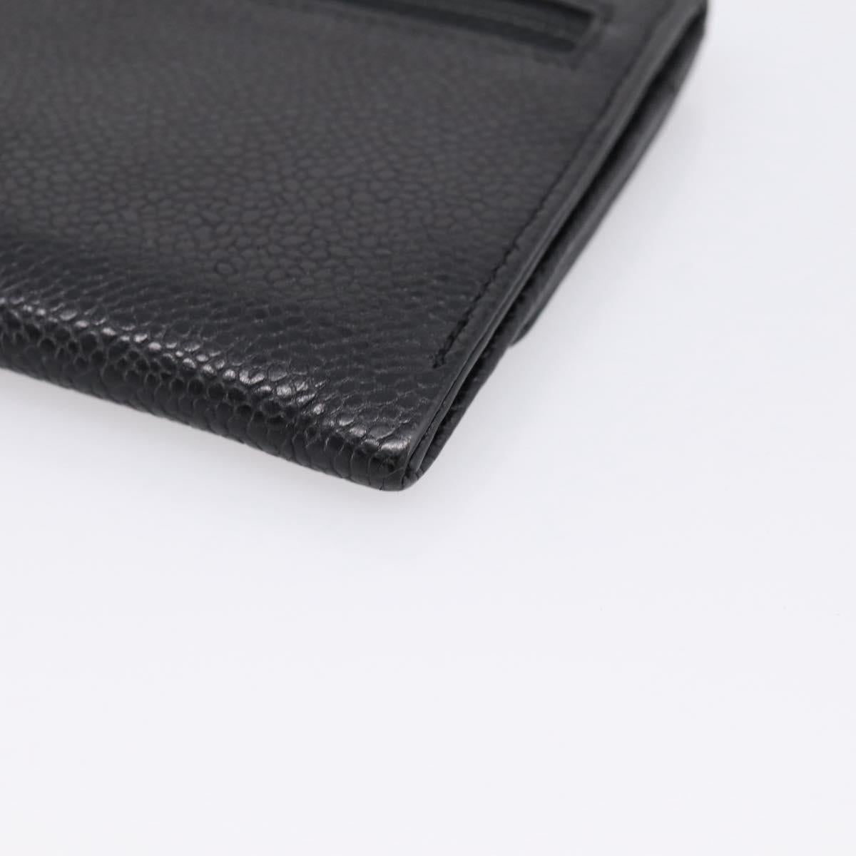 CHANEL COCO Mark Wallet Caviar Skin Black Gold CC Auth 201592V