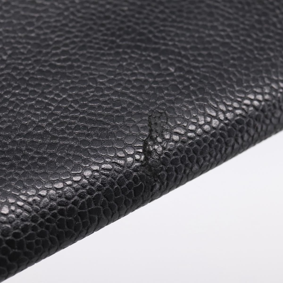CHANEL COCO Mark Wallet Caviar Skin Black Gold CC Auth 201592V