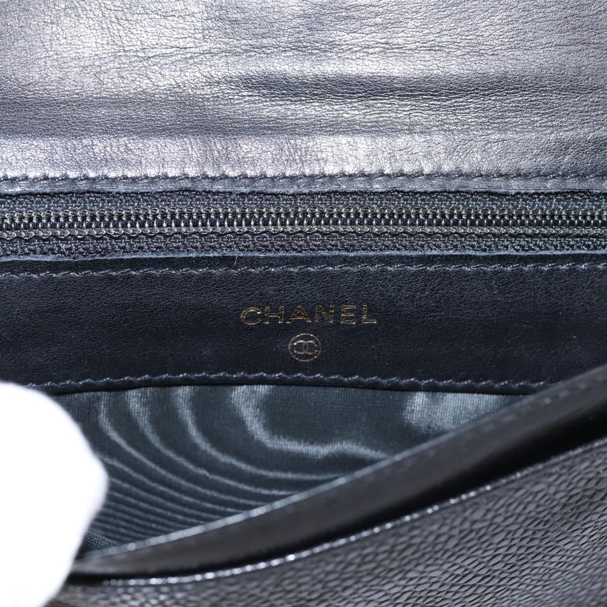 CHANEL COCO Mark Wallet Caviar Skin Black Gold CC Auth 201592V