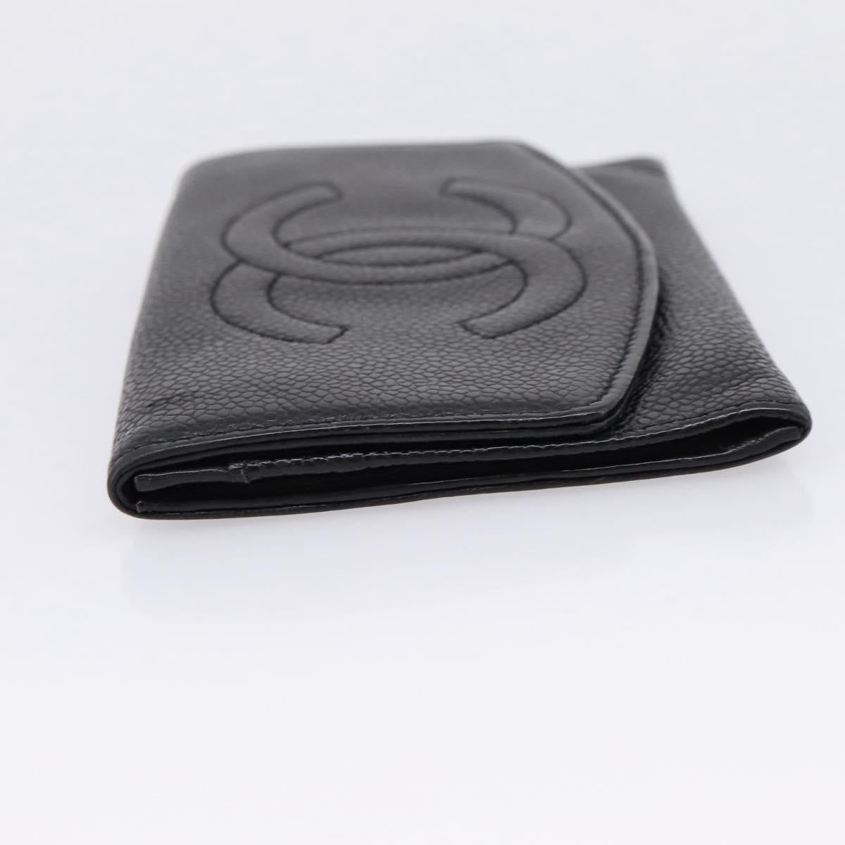CHANEL COCO Mark Wallet Caviar Skin Black Gold CC Auth 201592V