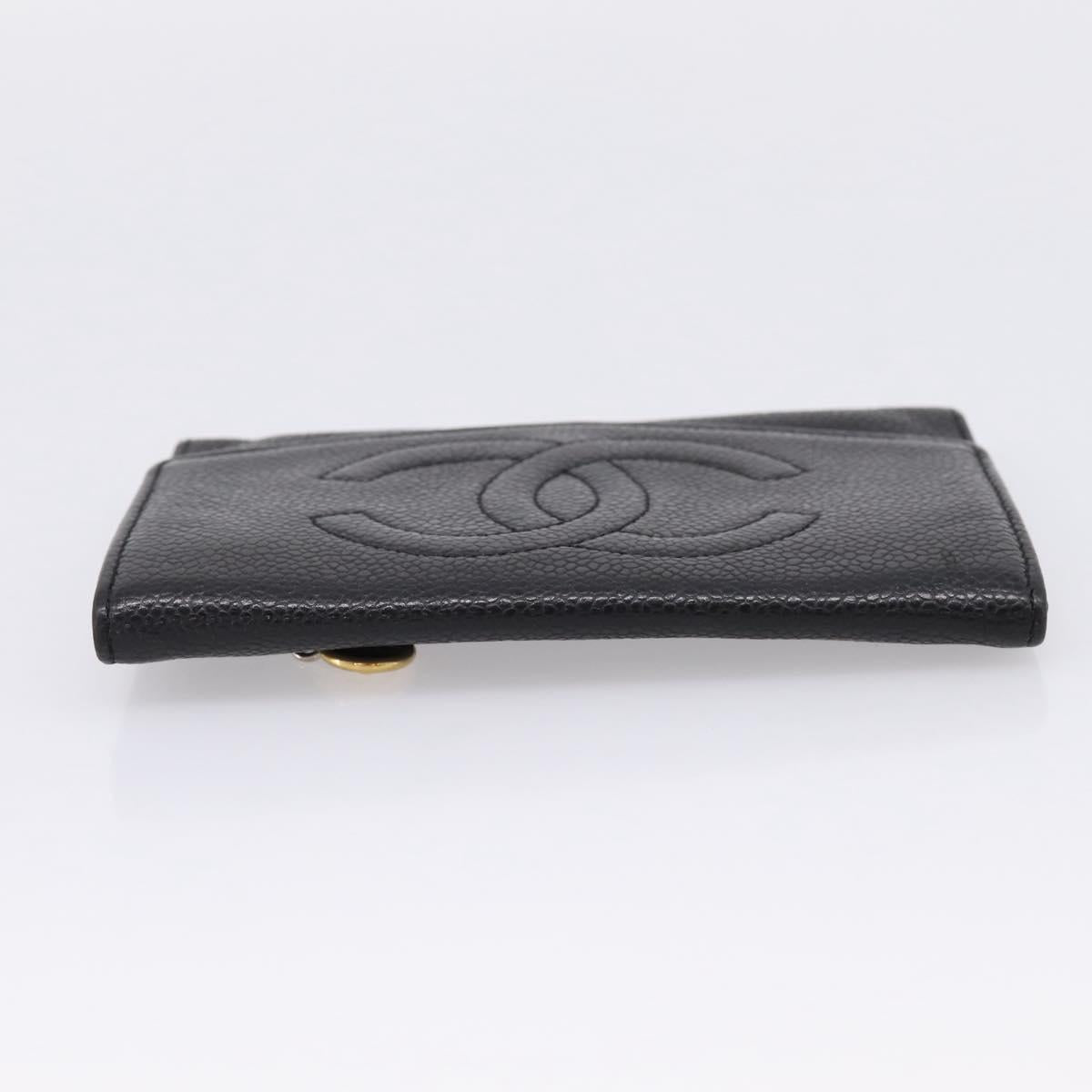 CHANEL COCO Mark Wallet Caviar Skin Black Gold CC Auth 201592V