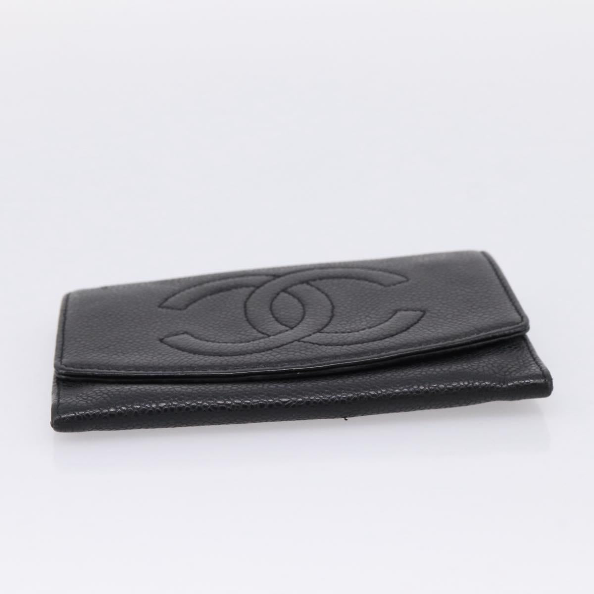 CHANEL COCO Mark Wallet Caviar Skin Black Gold CC Auth 201592V