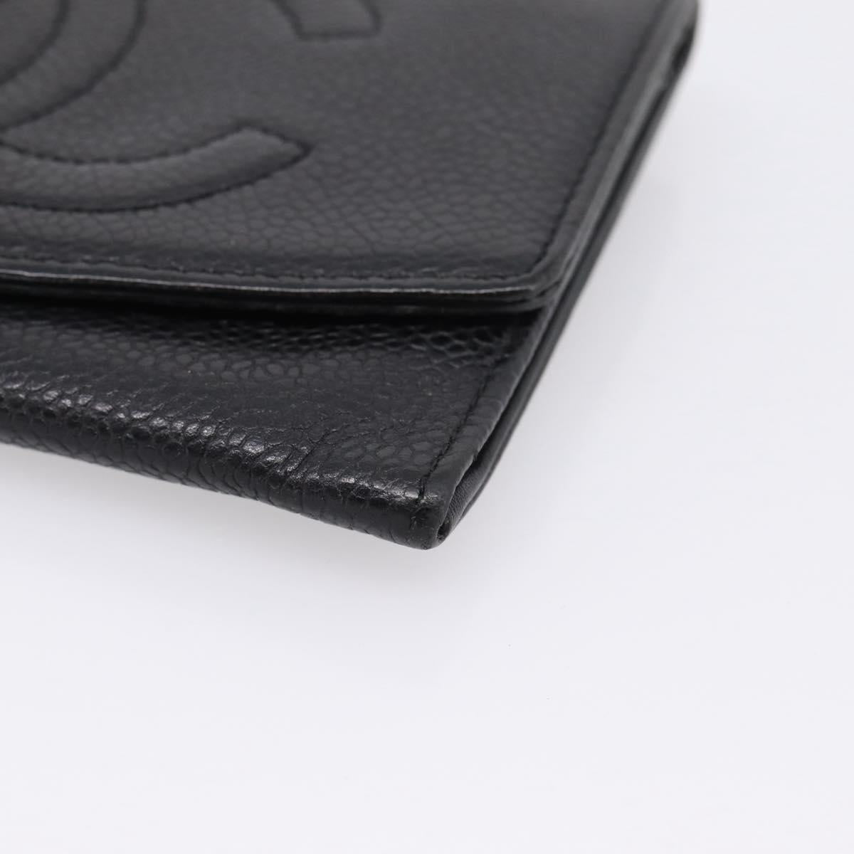 CHANEL COCO Mark Wallet Caviar Skin Black Gold CC Auth 201592V