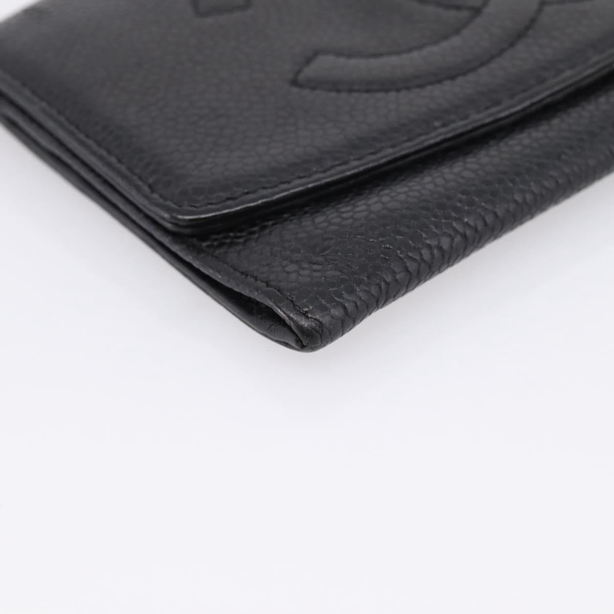 CHANEL COCO Mark Wallet Caviar Skin Black Gold CC Auth 201592V
