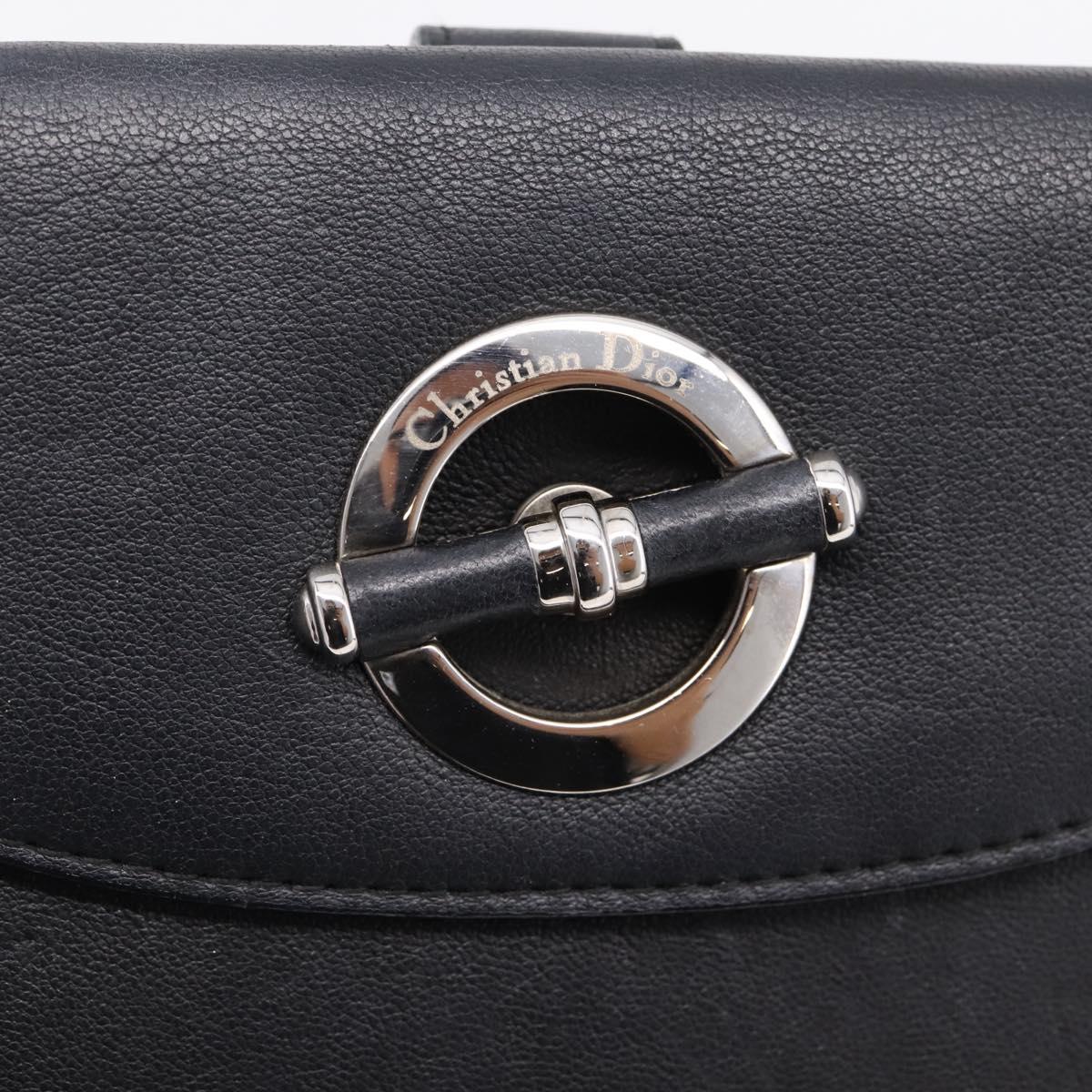 Christian Dior Long Wallet Leather Black Silver Auth 201593