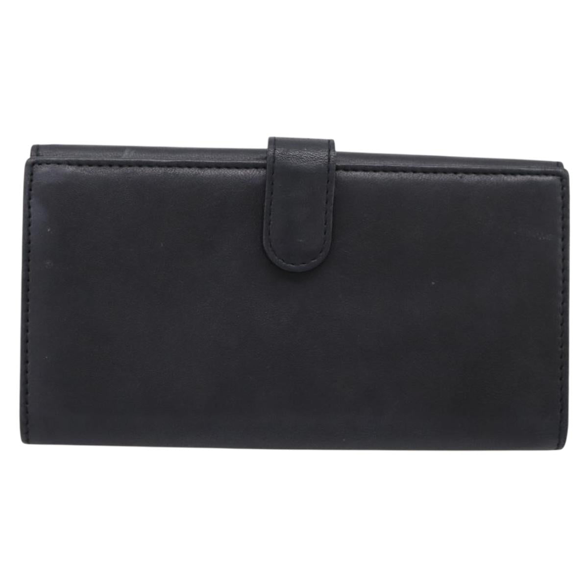 Christian Dior Long Wallet Leather Black Silver Auth 201593