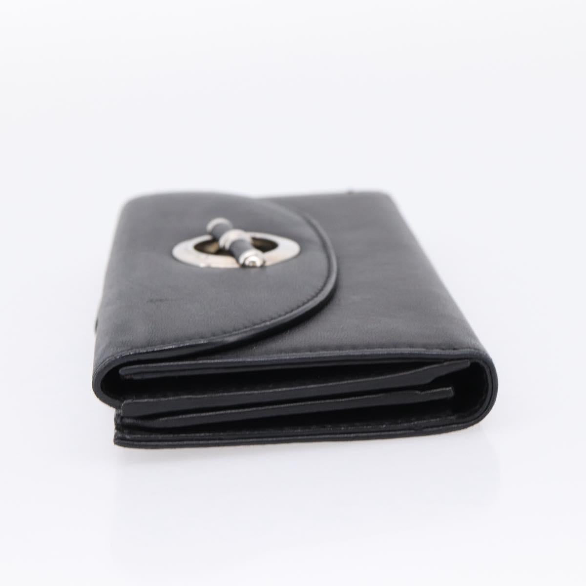 Christian Dior Long Wallet Leather Black Silver Auth 201593