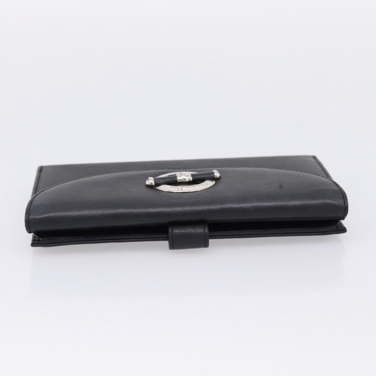 Christian Dior Long Wallet Leather Black Silver Auth 201593