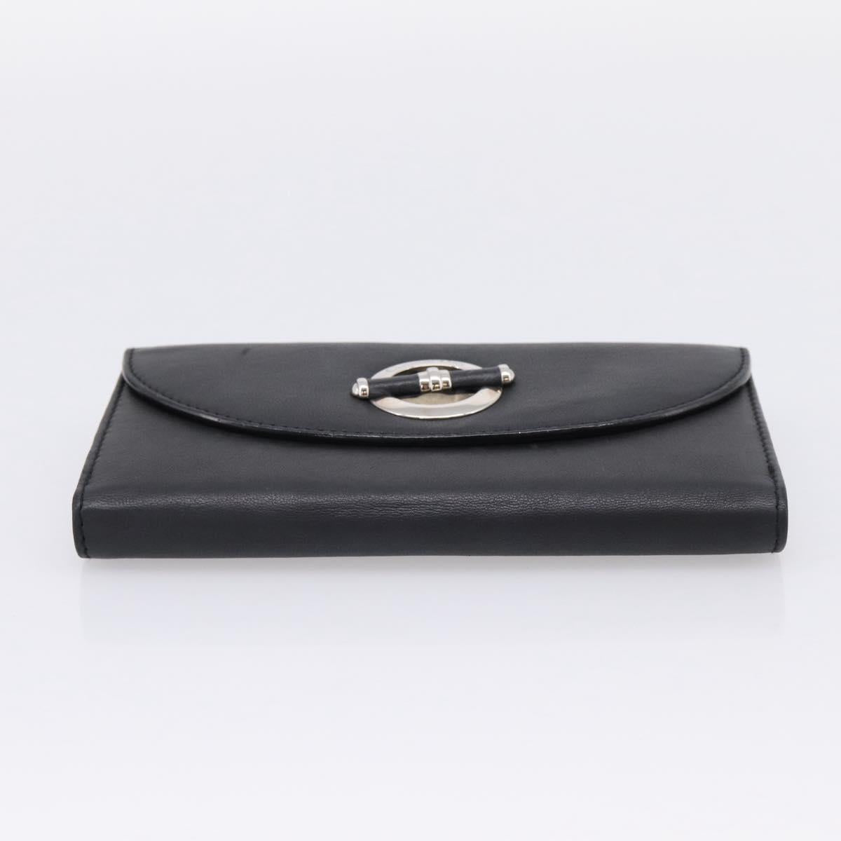 Christian Dior Long Wallet Leather Black Silver Auth 201593