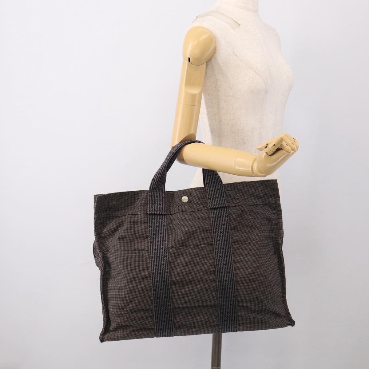 HERMES Her Line Tote MM Tote Bag Canvas Gray Silver Auth 201702