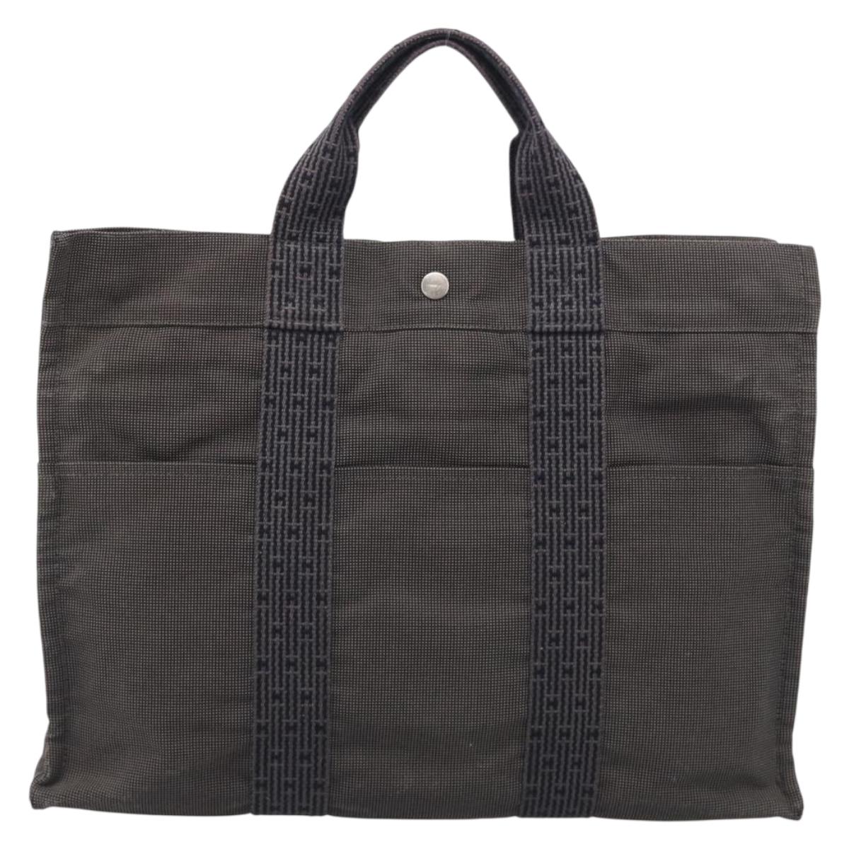 HERMES Her Line Tote MM Tote Bag Canvas Gray Silver Auth 201703