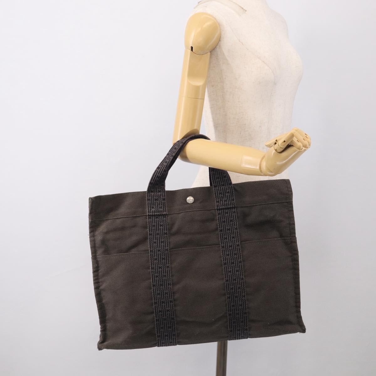 HERMES Her Line Tote MM Tote Bag Canvas Gray Silver Auth 201703