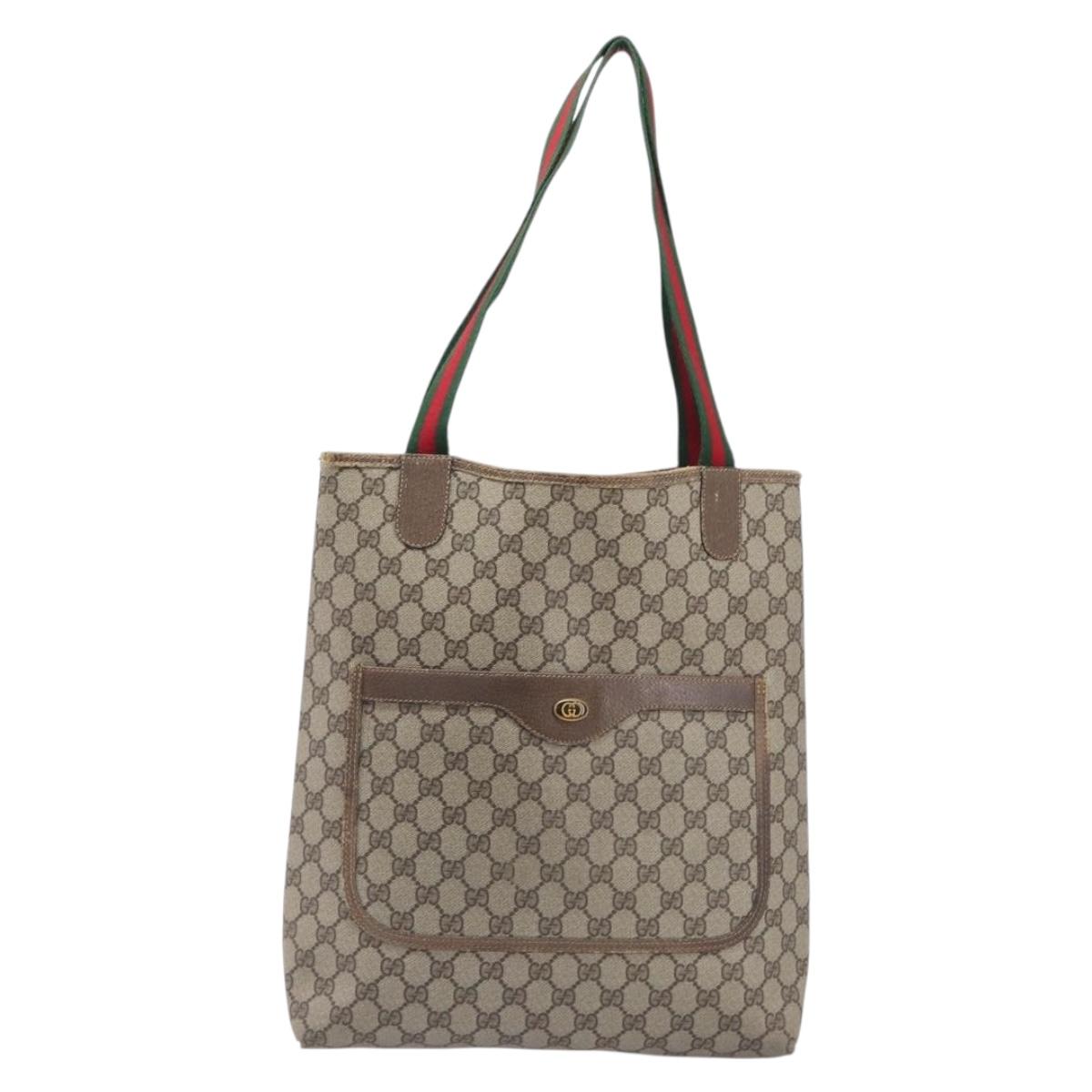 GUCCI GG Supreme Web Sherry Line Tote Bag PVC Beige 39 02 003 Auth 201706