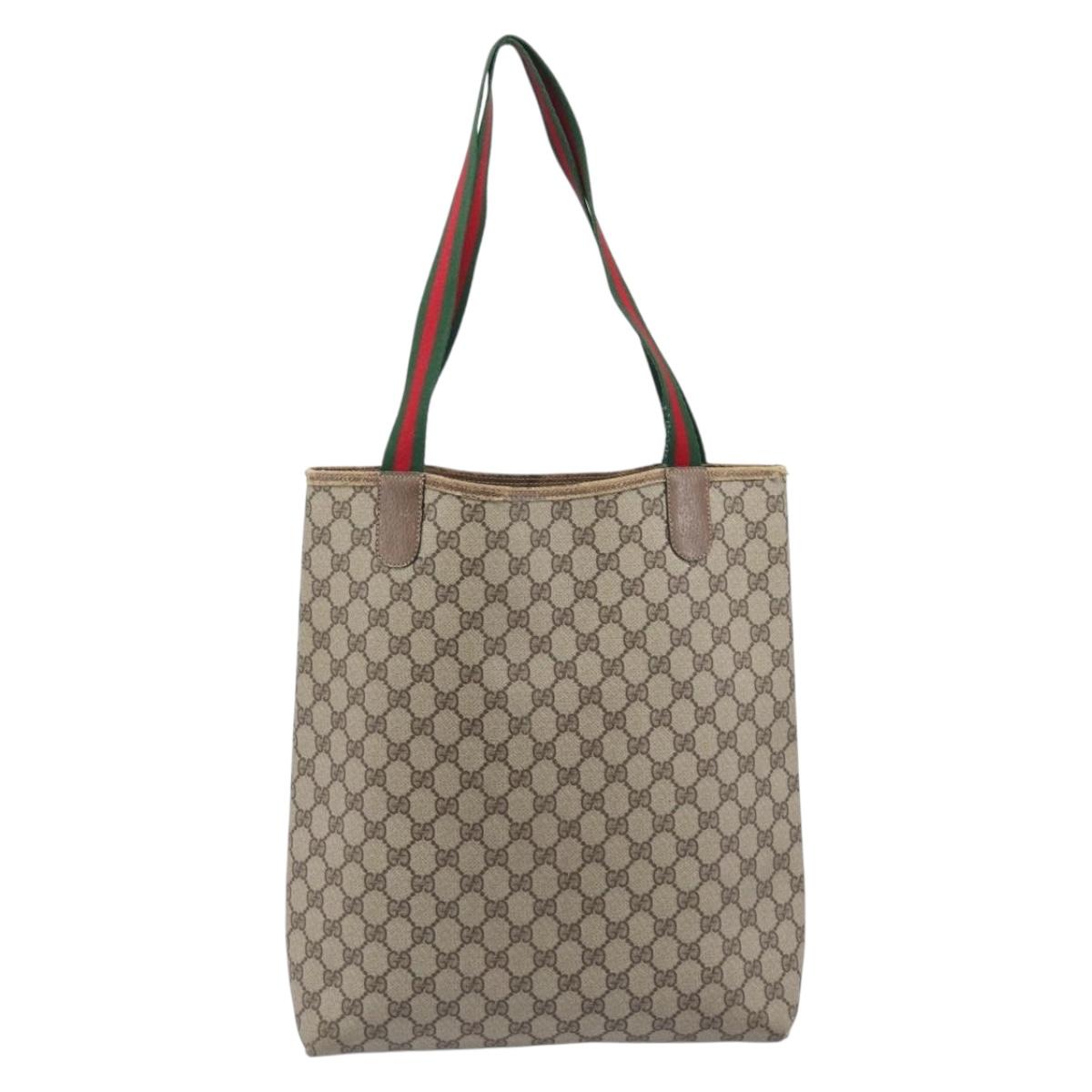 GUCCI GG Supreme Web Sherry Line Tote Bag PVC Beige 39 02 003 Auth 201706