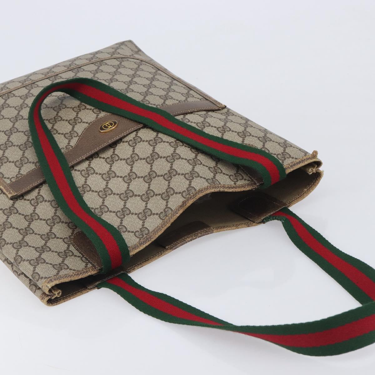 GUCCI GG Supreme Web Sherry Line Tote Bag PVC Beige 39 02 003 Auth 201706