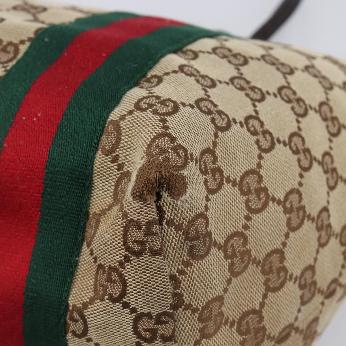 GUCCI GG Canvas Web Sherry Line Tote Bag Beige Gold 211970 Auth 201714