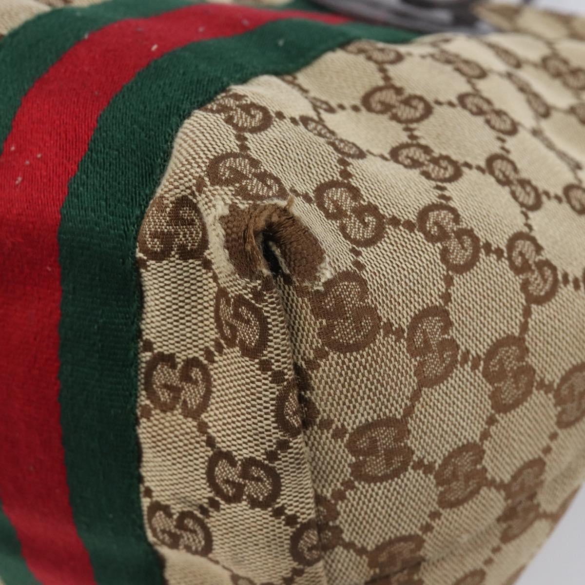 GUCCI GG Canvas Web Sherry Line Tote Bag Beige Gold 211970 Auth 201714