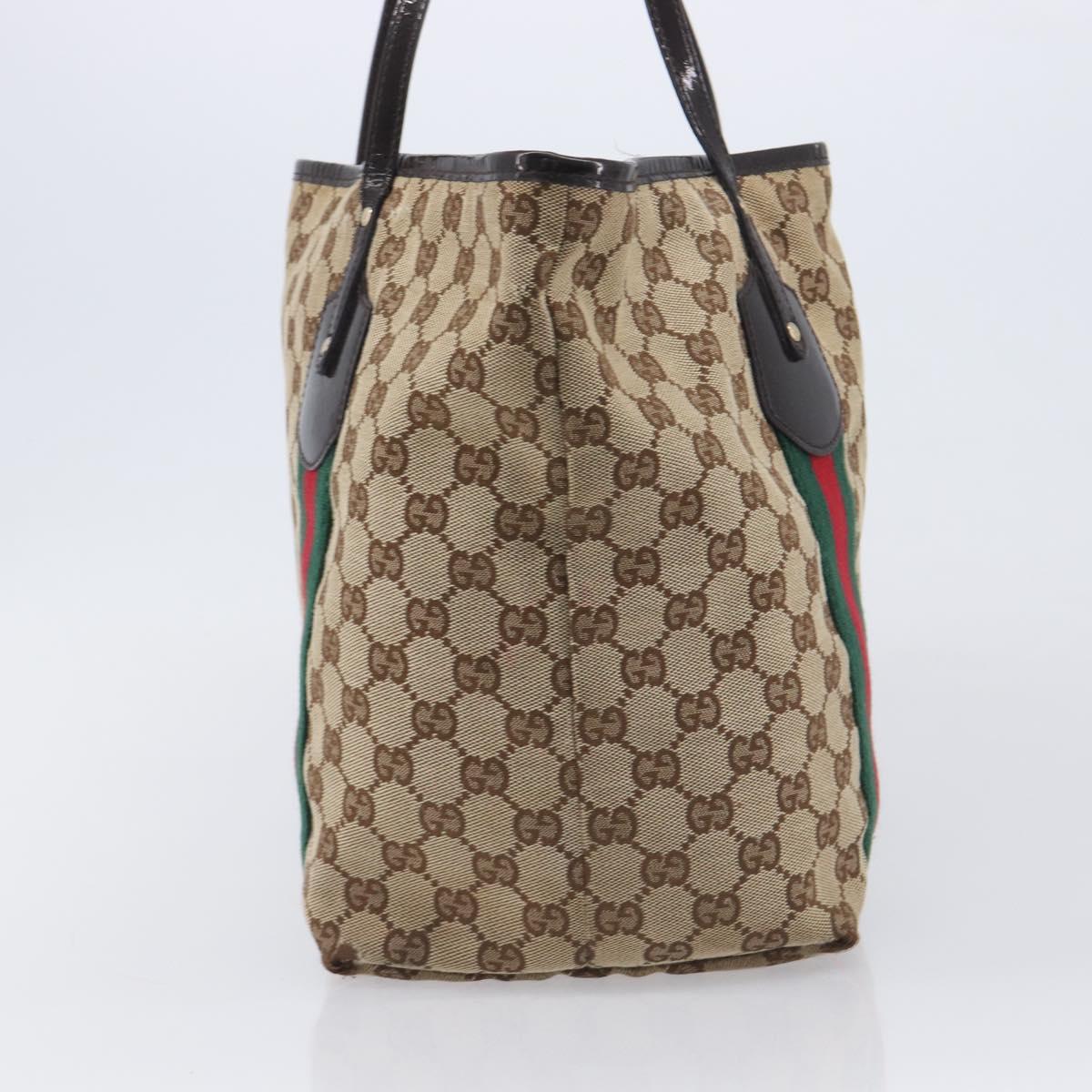 GUCCI GG Canvas Web Sherry Line Tote Bag Beige Gold 211970 Auth 201714