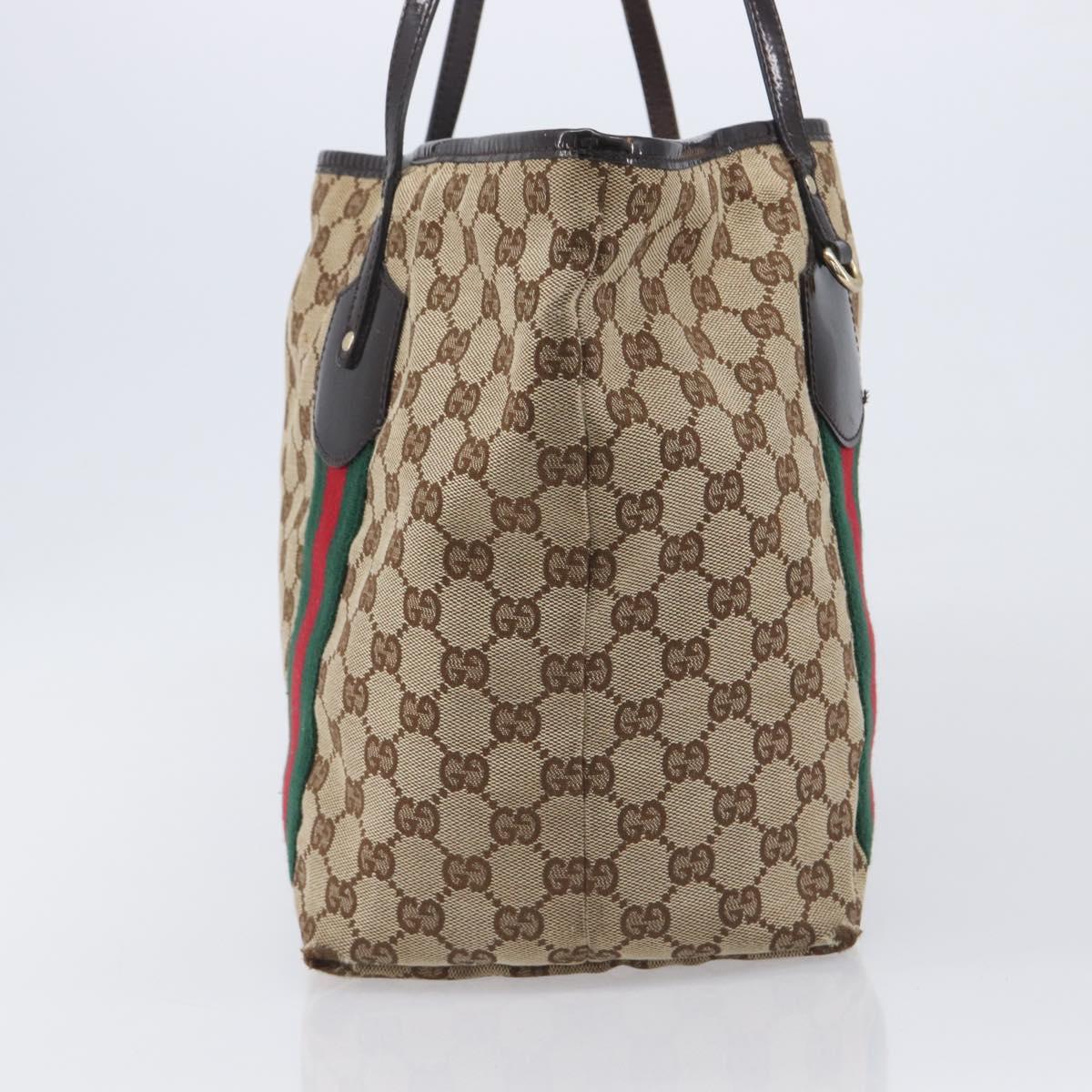 GUCCI GG Canvas Web Sherry Line Tote Bag Beige Gold 211970 Auth 201714