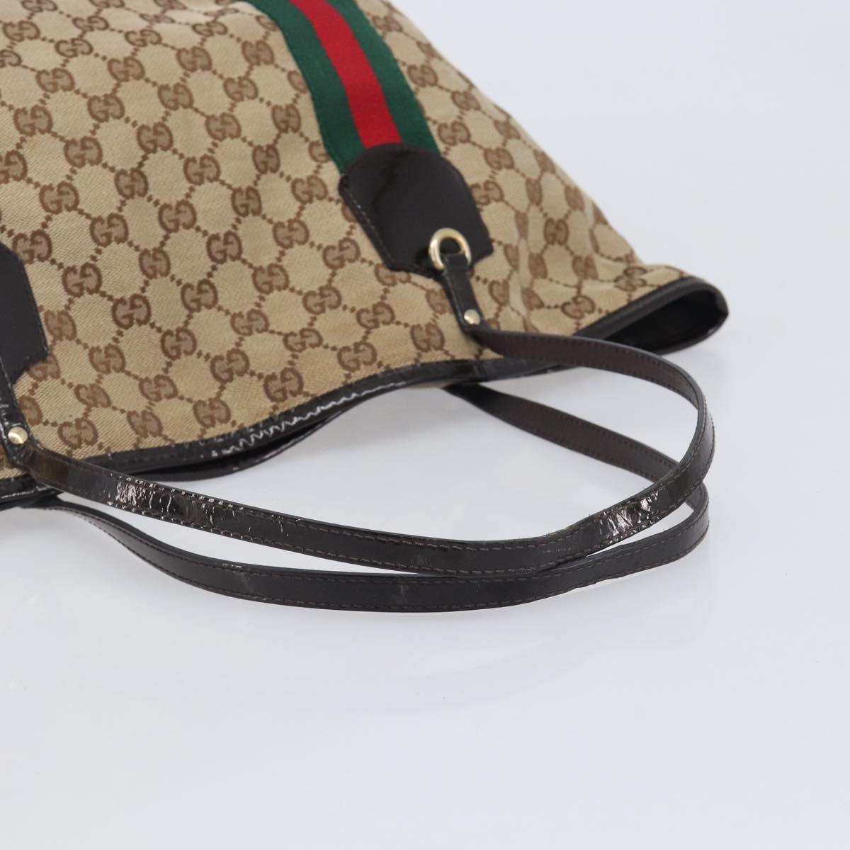 GUCCI GG Canvas Web Sherry Line Tote Bag Beige Gold 211970 Auth 201714
