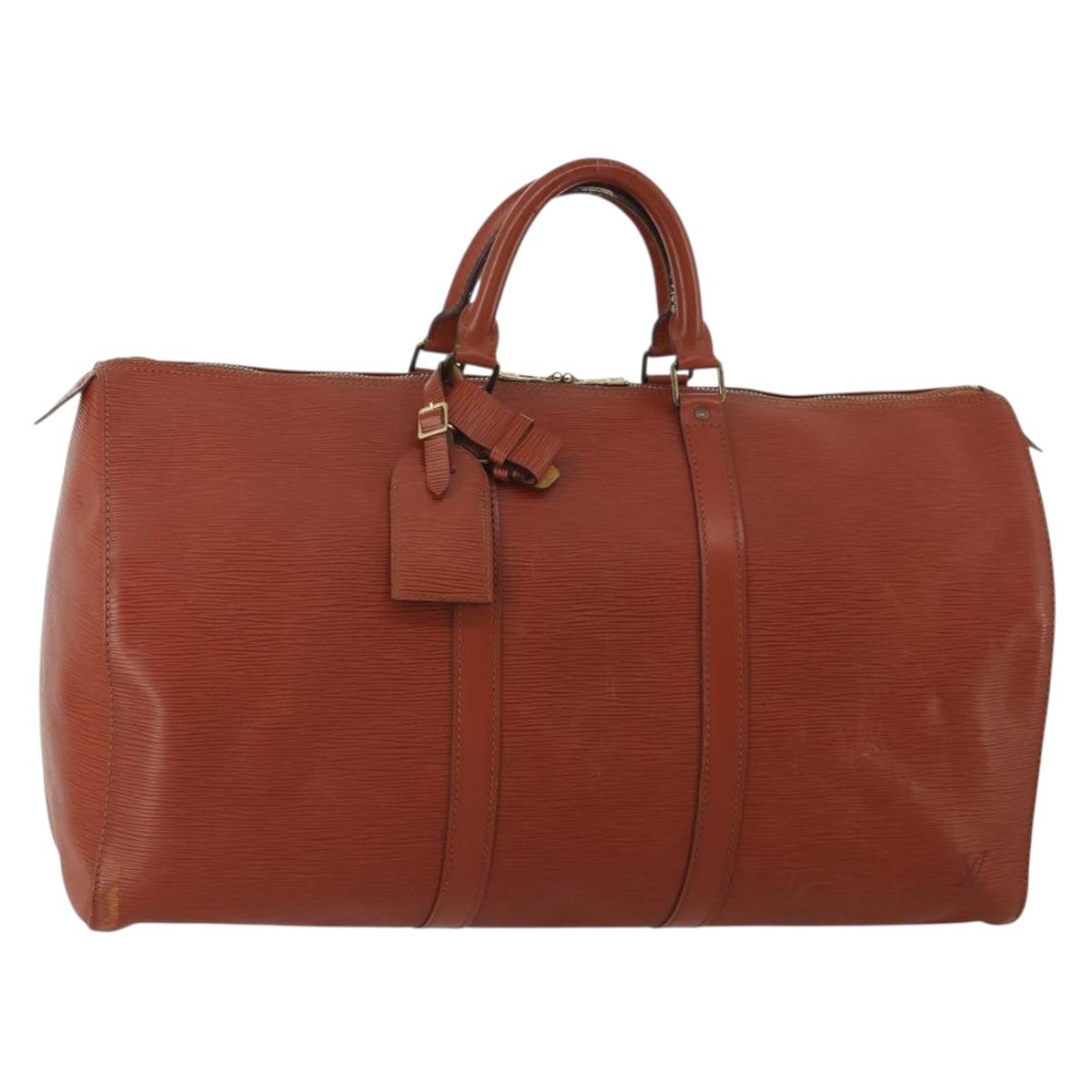 LOUIS VUITTON Epi Keepall 50 Boston Bag Brown M42968 LV Auth 201880