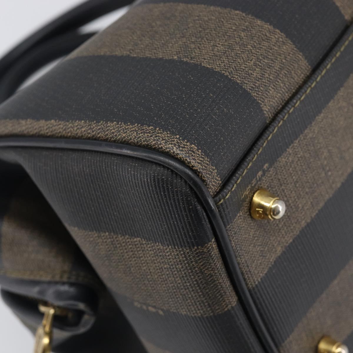 FENDI Pecan Canvas Boston Bag PVC Black Brown gold Auth 201881A