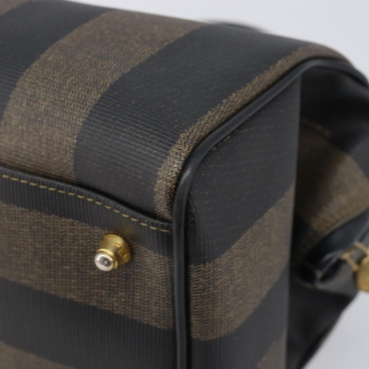 FENDI Pecan Canvas Boston Bag PVC Black Brown gold Auth 201881A