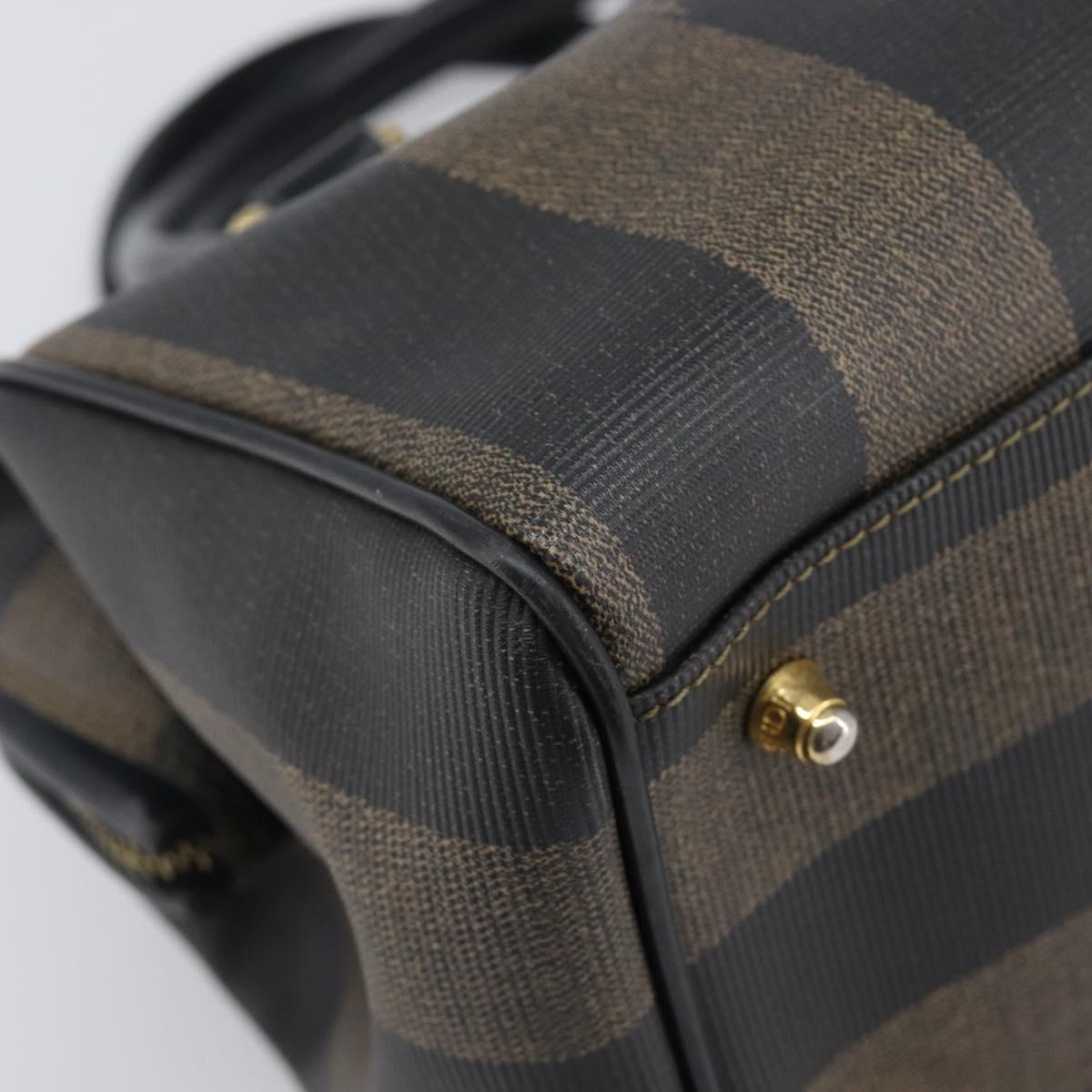 FENDI Pecan Canvas Boston Bag PVC Black Brown gold Auth 201881A