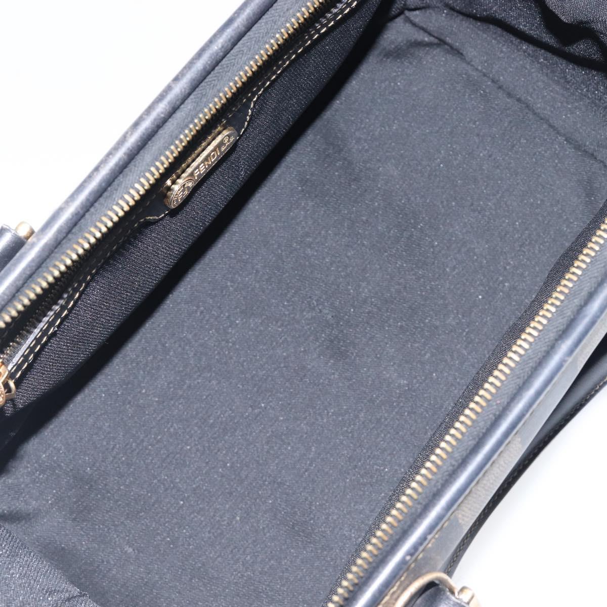 FENDI Pecan Canvas Boston Bag PVC Black Brown gold Auth 201881A