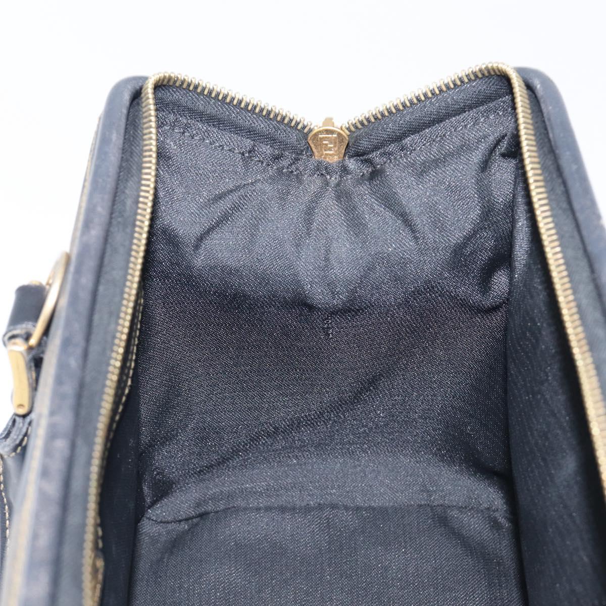 FENDI Pecan Canvas Boston Bag PVC Black Brown gold Auth 201881A