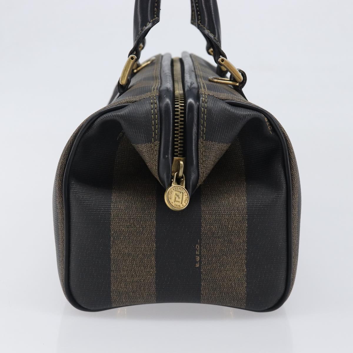 FENDI Pecan Canvas Boston Bag PVC Black Brown gold Auth 201881A