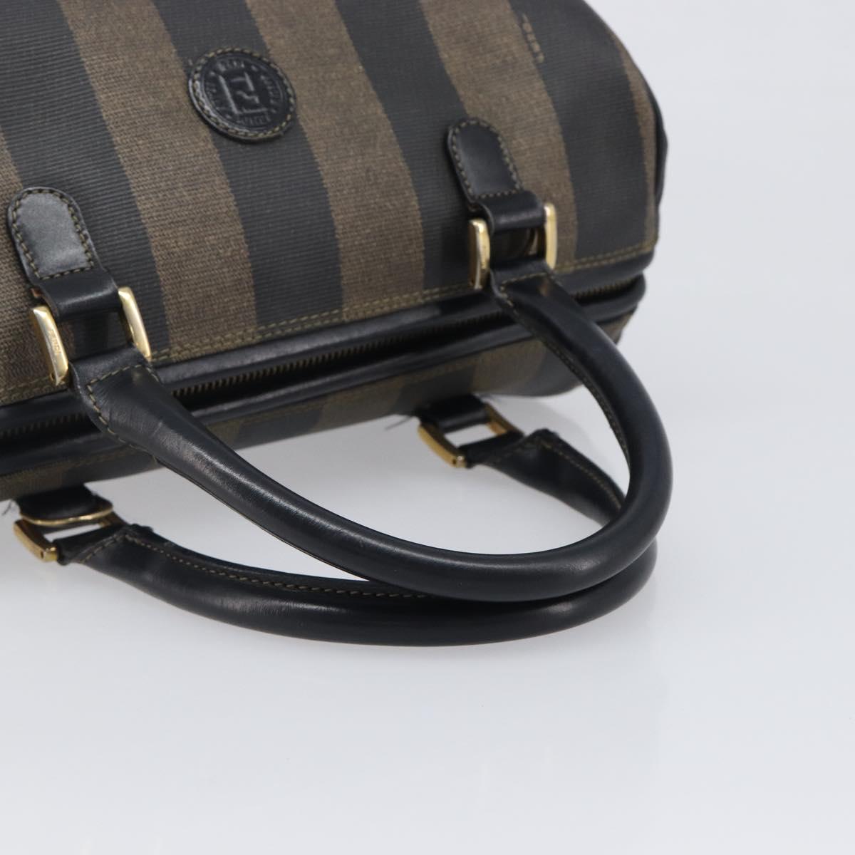FENDI Pecan Canvas Boston Bag PVC Black Brown gold Auth 201881A
