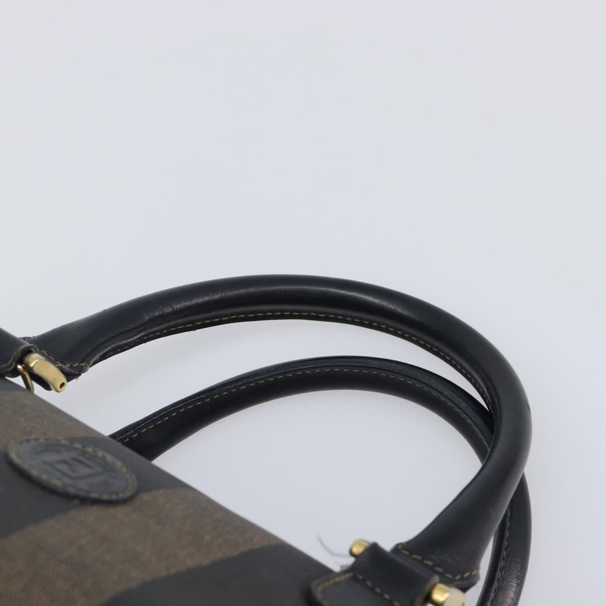 FENDI Pecan Canvas Boston Bag PVC Black Brown gold Auth 201881A