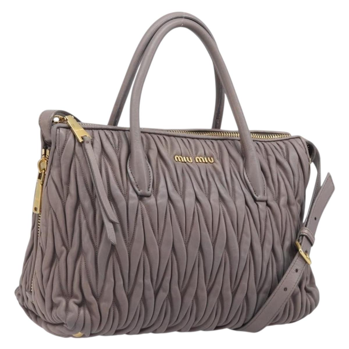 Miu Miu Matelasse Hand Bag Leather 2way Gray Gold Auth 201882V