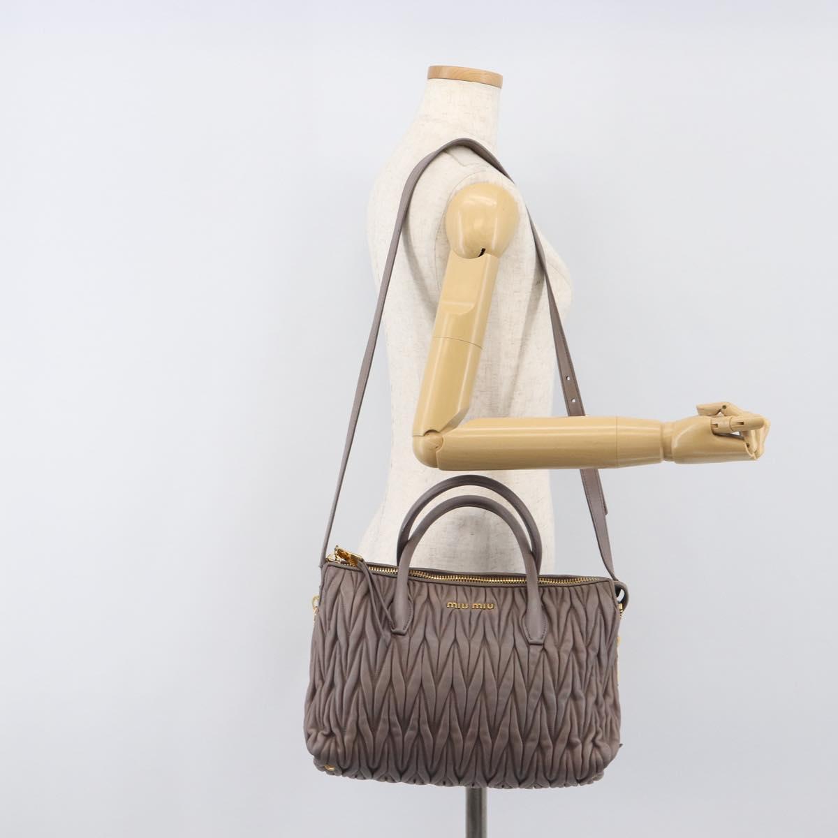 Miu Miu Matelasse Hand Bag Leather 2way Gray Gold Auth 201882V