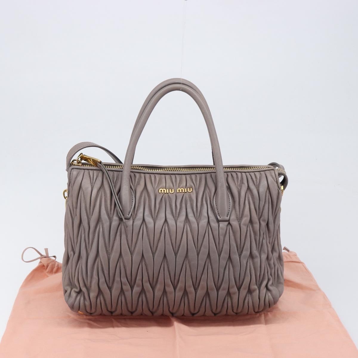 Miu Miu Matelasse Hand Bag Leather 2way Gray Gold Auth 201882V