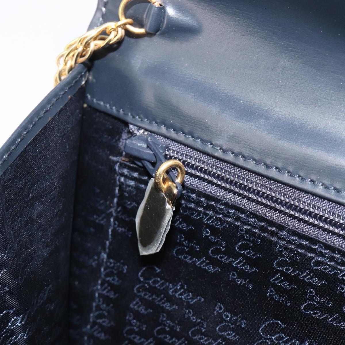CARTIER Sapphire Line Chain Shoulder Bag Leather Navy Gold Auth 201887A