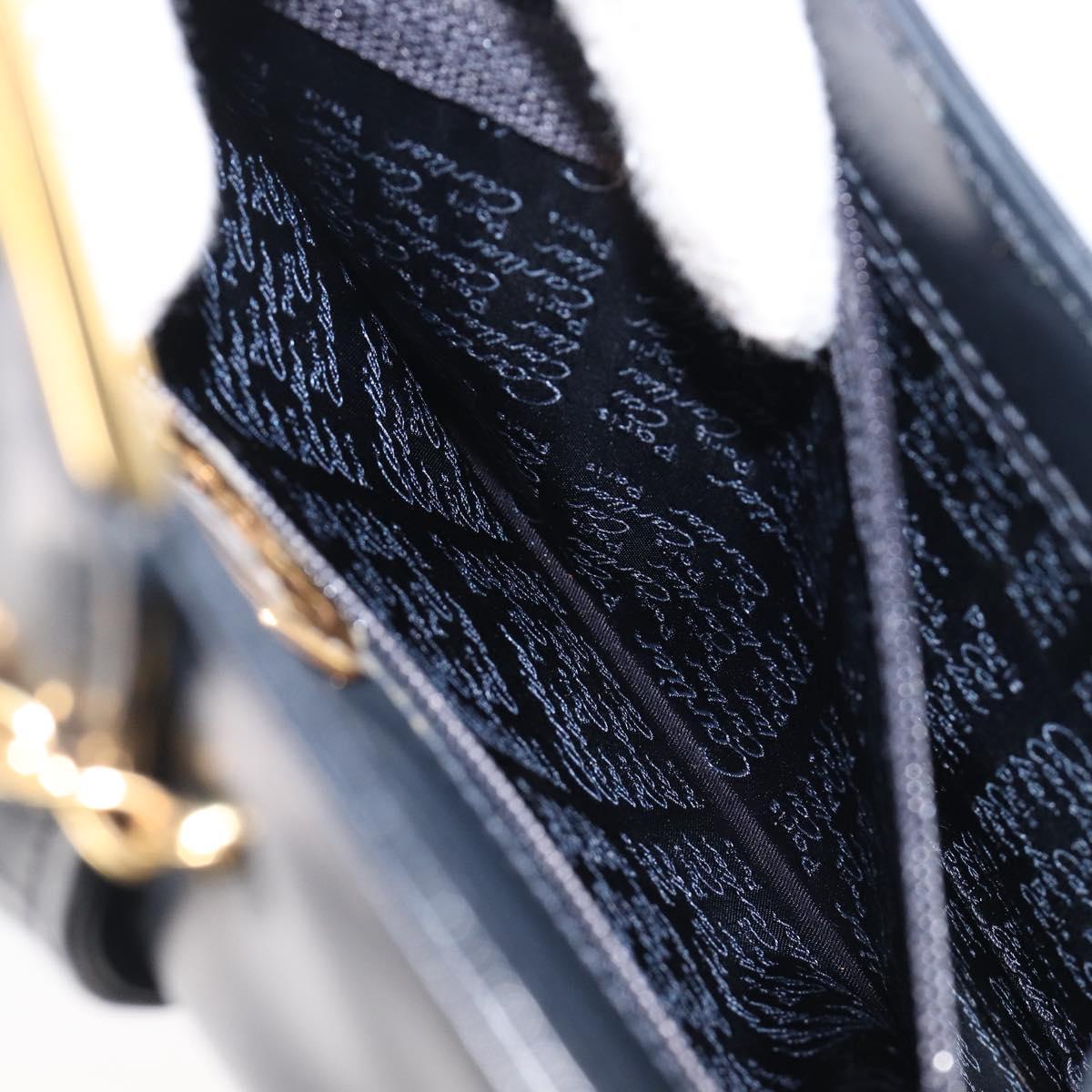 CARTIER Sapphire Line Chain Shoulder Bag Leather Navy Gold Auth 201887A
