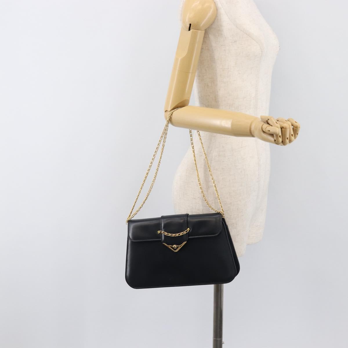 CARTIER Sapphire Line Chain Shoulder Bag Leather Navy Gold Auth 201887A